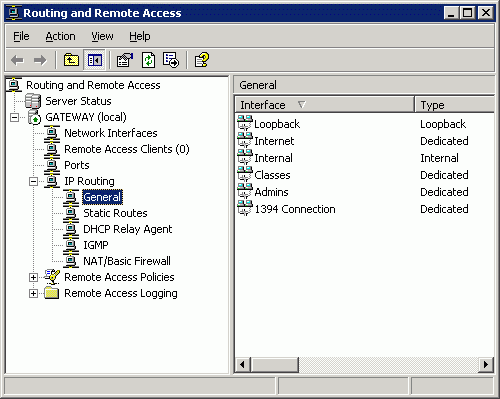 Оснастка управления маршрутизацией и удаленным доступом в Windows 2003 Server
